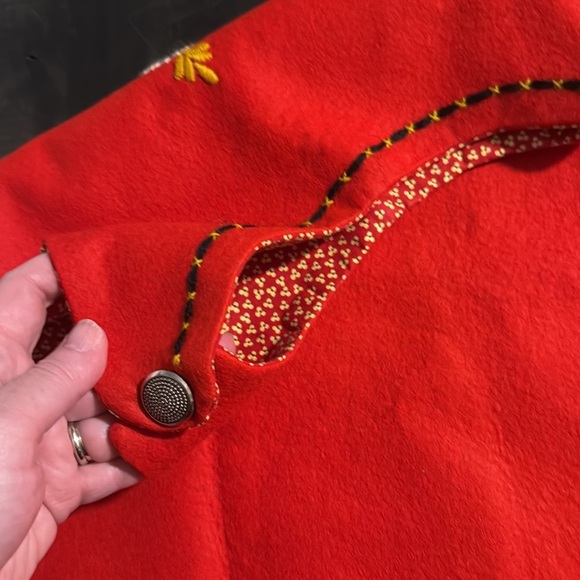 Vintage Hungarian Embroidered Jumper Dress Button Shoulder Felted Wool - Picture 4 of 8